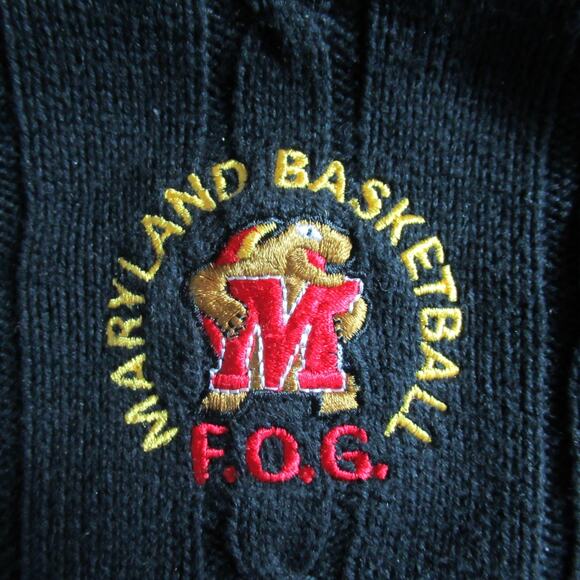 Vintage La Mode Sweater Mens XL Black Cable Knit Maryland Basketball Preppy 00s - Picture 2 of 8